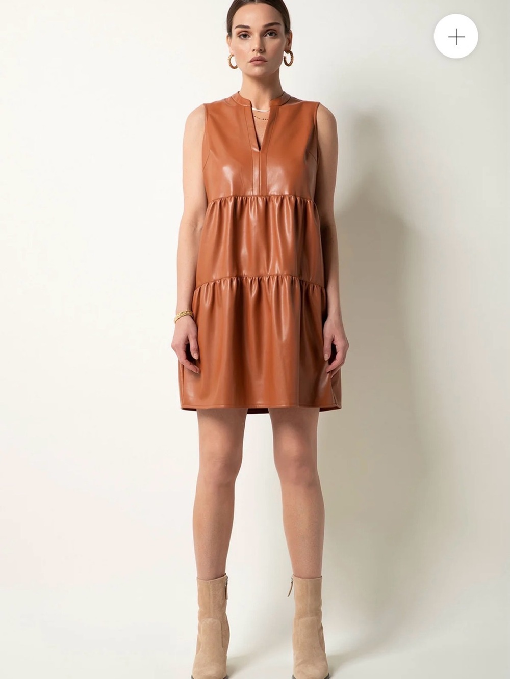 Tart Sleeveless Tiered Mini Dress in Cognac